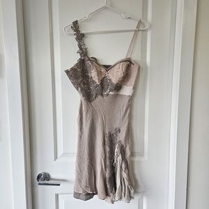 Karen Millen Y2K Layered Fit and Flare 100% Silk Dress Mauve Size 2